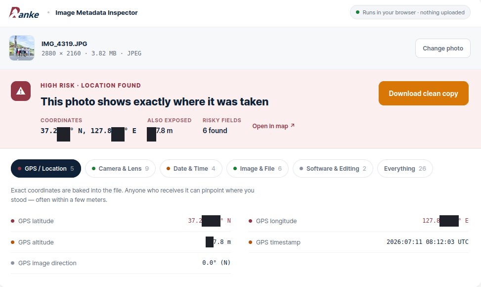 The Panke Image Metadata Inspector showing a red
