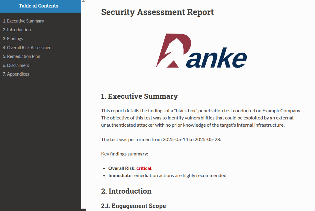 Example Panke penetration test report